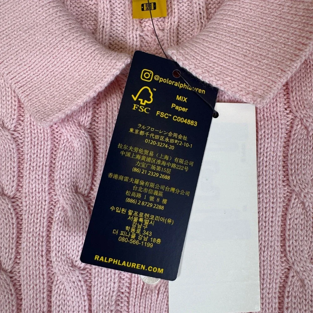NWT Polo Ralph Lauren Girls Pink Cable Knit Polo Dress Size L 12-14 NWT 3139003